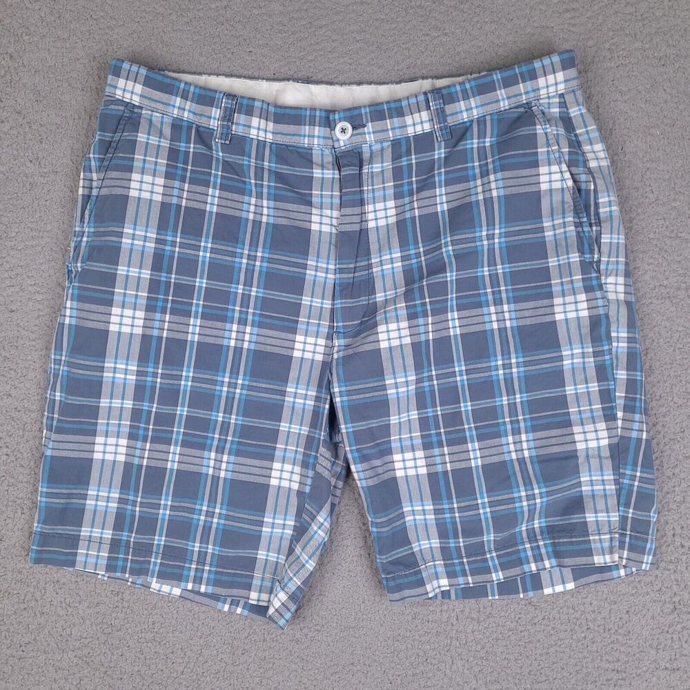 Roundtree & Yorke Shorts Mens 38 Blue Plaid Golf Cotton Pockets